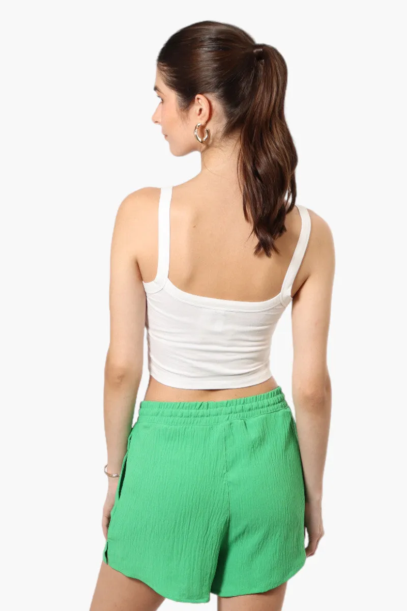 Magazine Solid Basic Drawstring Shorts - Green