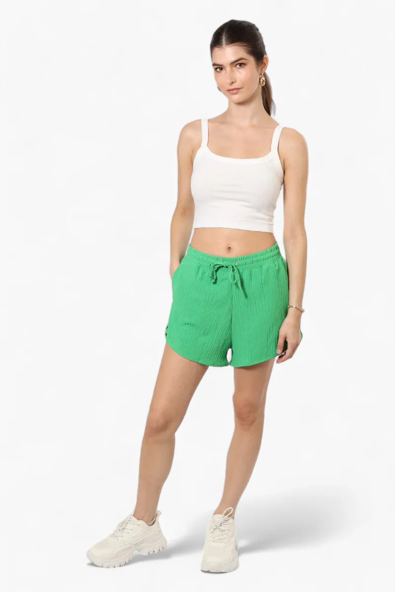 Magazine Solid Basic Drawstring Shorts - Green