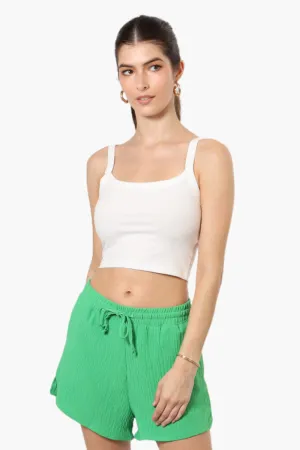 Magazine Solid Basic Drawstring Shorts - Green