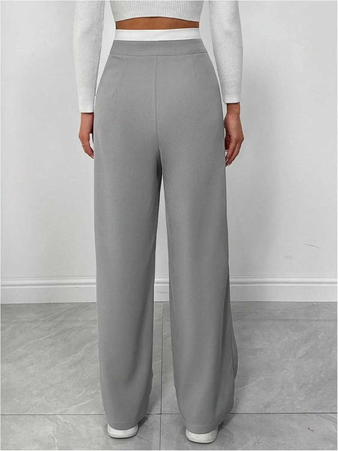 MakeMeChic Women's Asymmetrical High Waist Zipper Fly Button Front Pleated Wide Leg Pants
