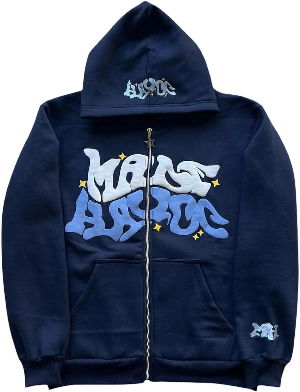 Men's Navy Blue Casual Vintage Style Long Sleeve Hoodie