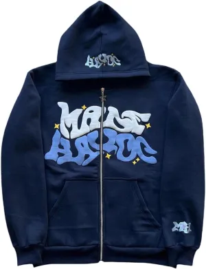 Men's Navy Blue Casual Vintage Style Long Sleeve Hoodie