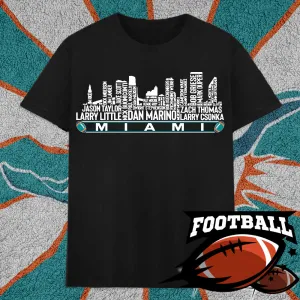 Miami Football Team All Time Legends Name Tee Hoodie Sweatshirt Miami City Skyline Tee Football Fans Gift