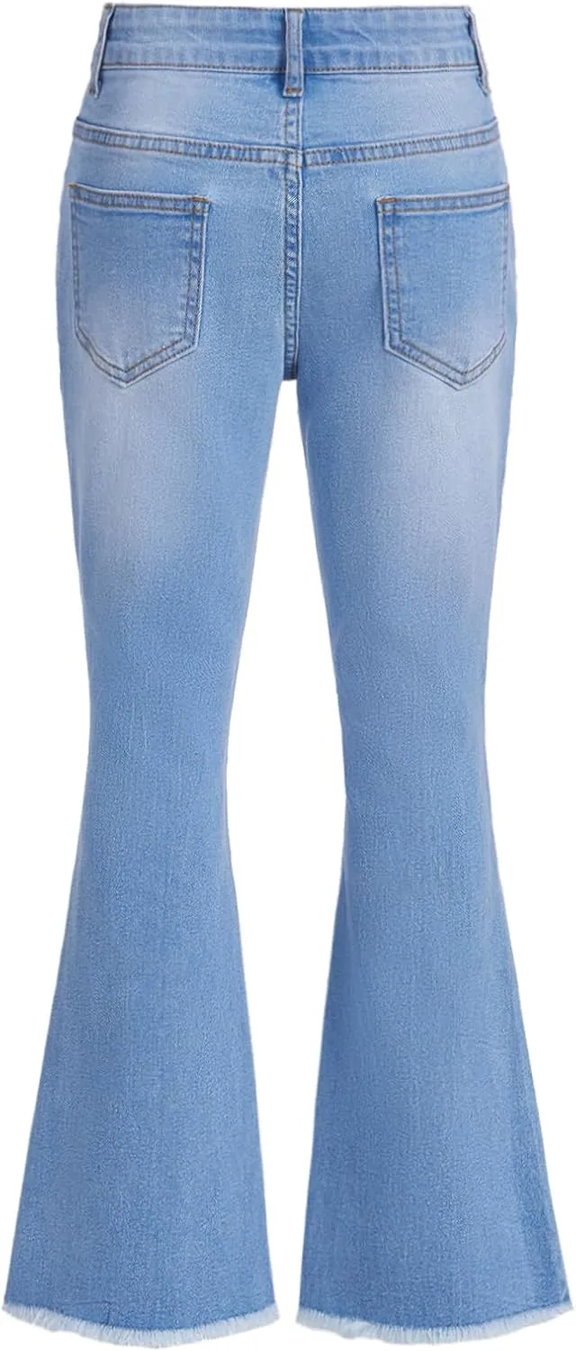 Milumia Girl's Ripped Flare Bell Bottom Jeans High Waist Denim Pants with Pockets