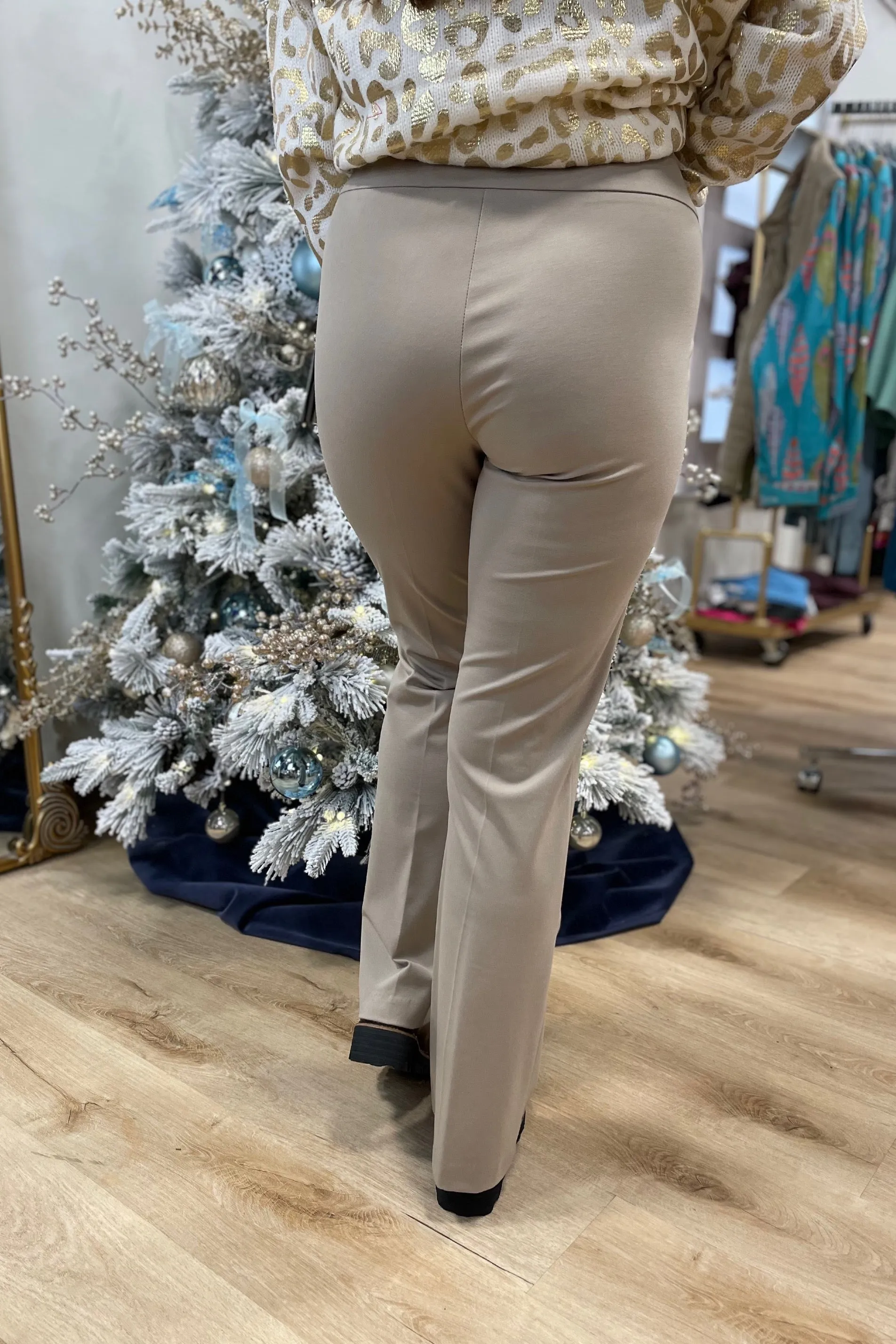 Multiples Wide Band Elastic Waist Flare Leg Pant Stone
