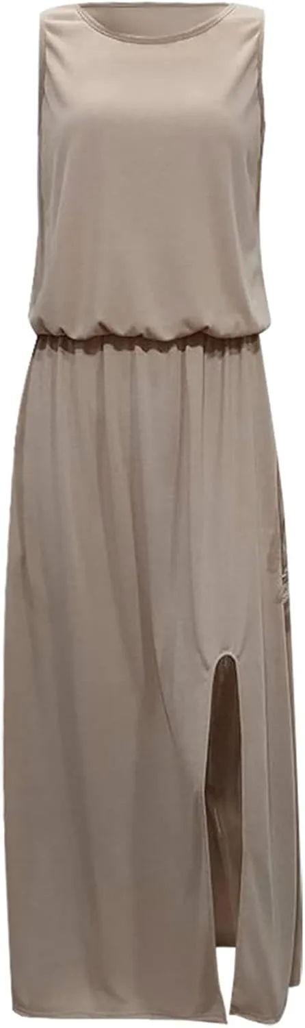 NaRHbrg Women Summer Dresses Sleeveless Casual Summer Maxi Dress Smocked Flowy Irregular Hem Sundresses Beach Long Tank Dress