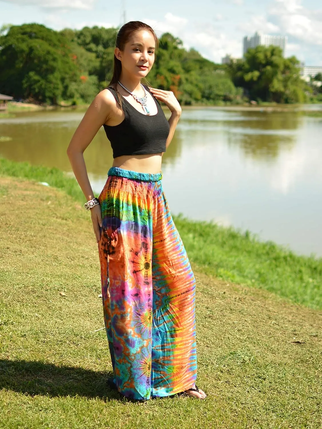 Orient Trail Women's Cold Dyed Wide Leg Palazzo Yoga Tie Dye Pants