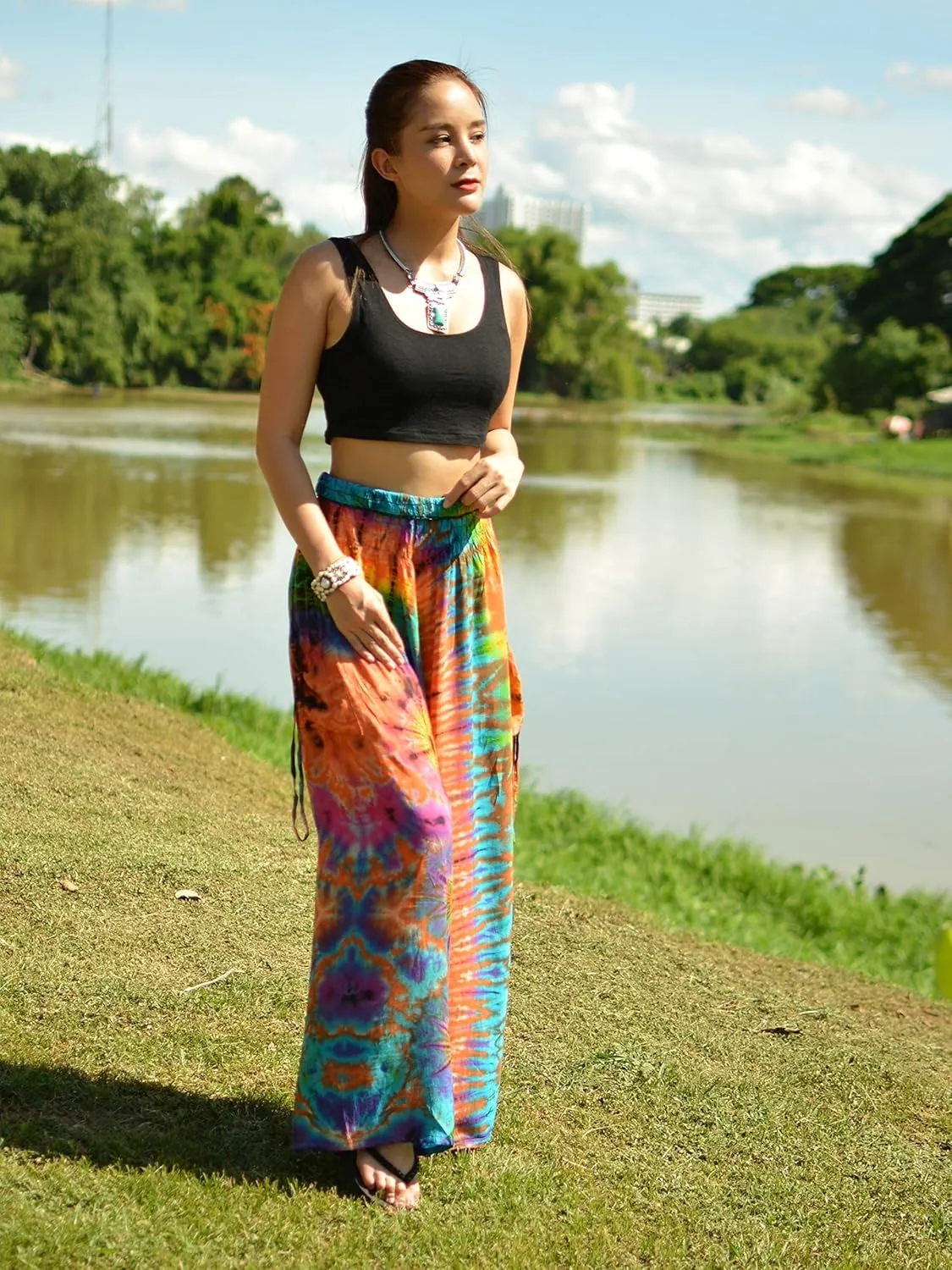 Orient Trail Women's Cold Dyed Wide Leg Palazzo Yoga Tie Dye Pants