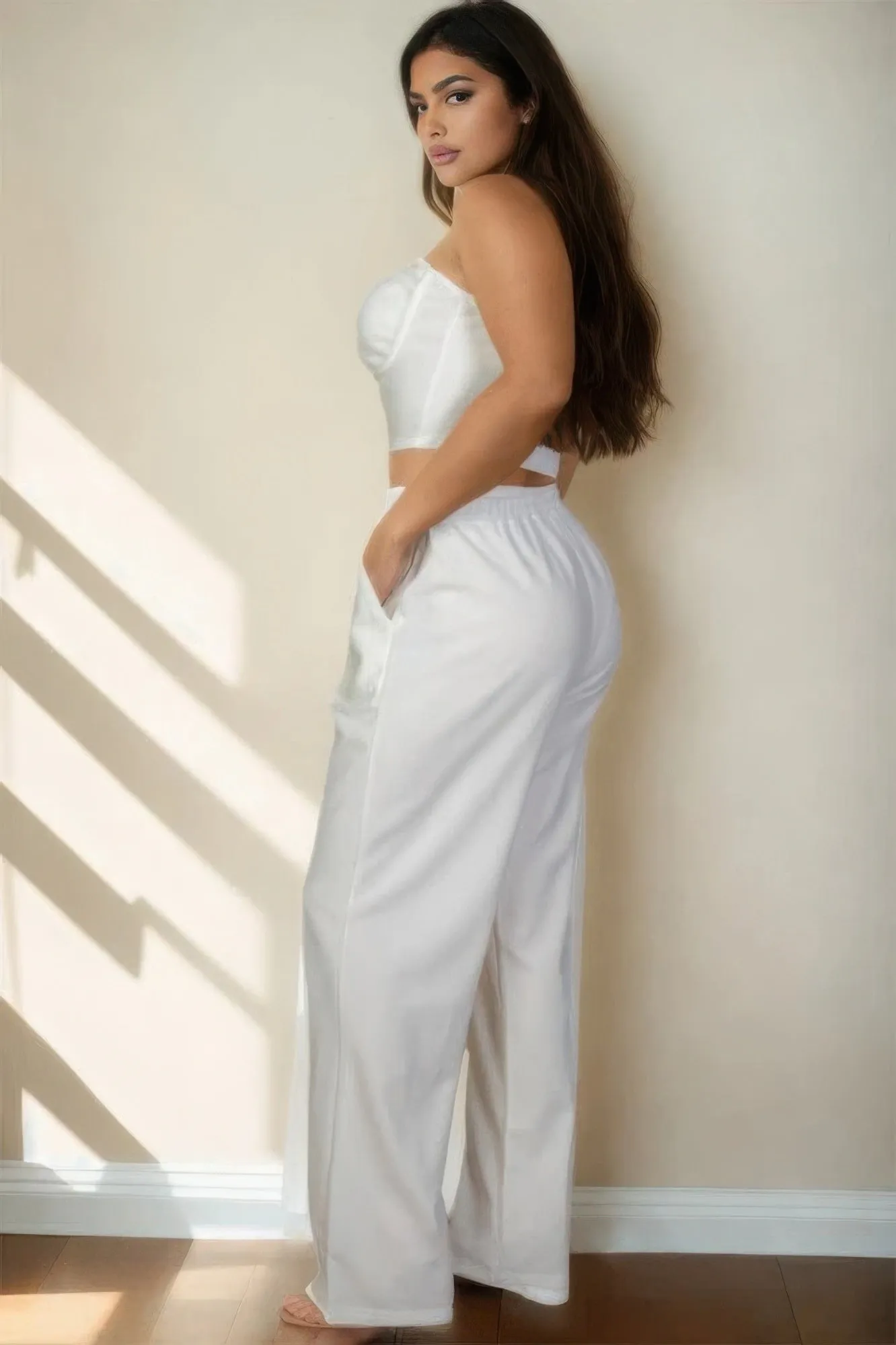 Plus Bustier Crop Cami Top & Pant Sets