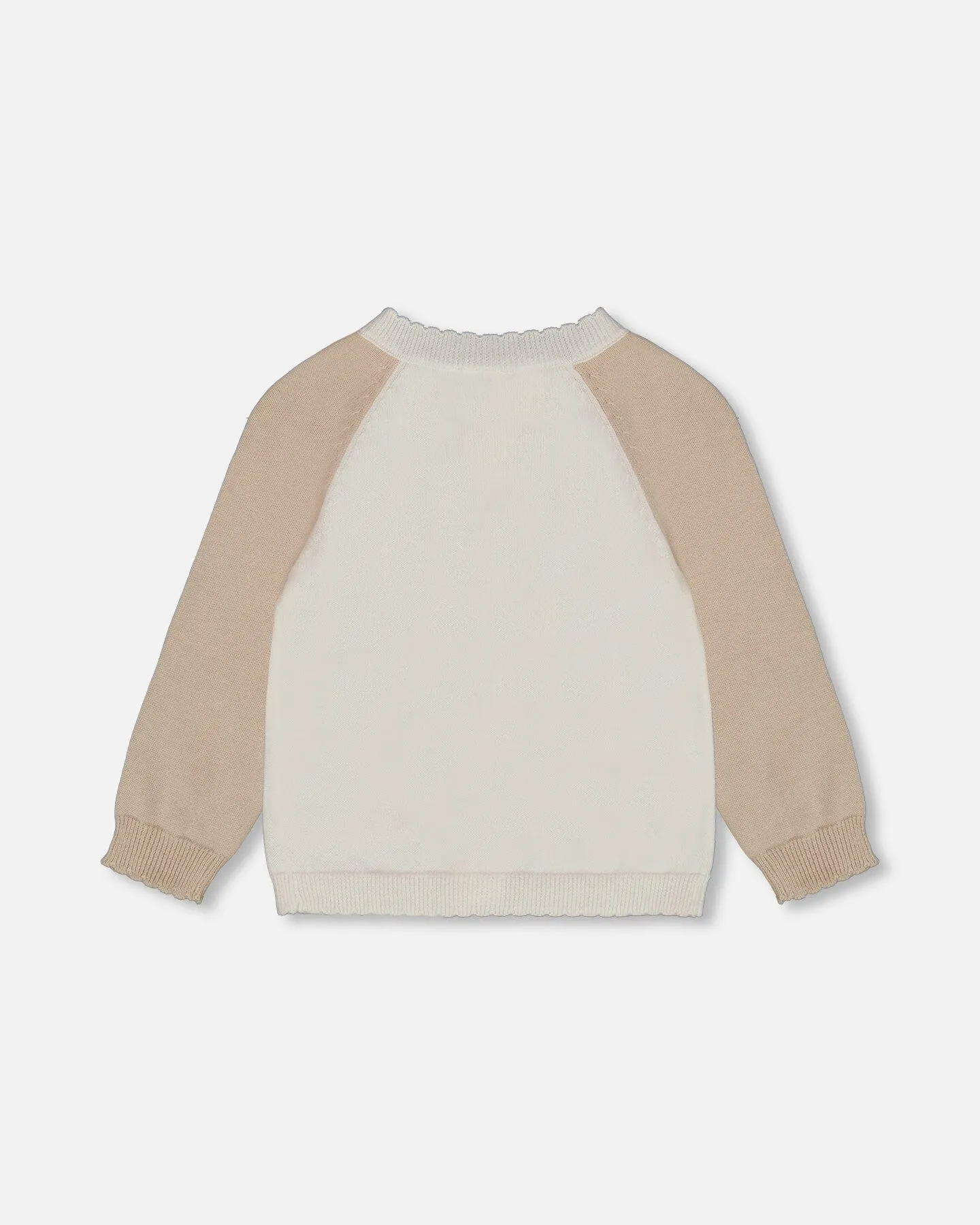 Raglan Sleeve Cardigan Sweater With Embroidery Cream And Beige