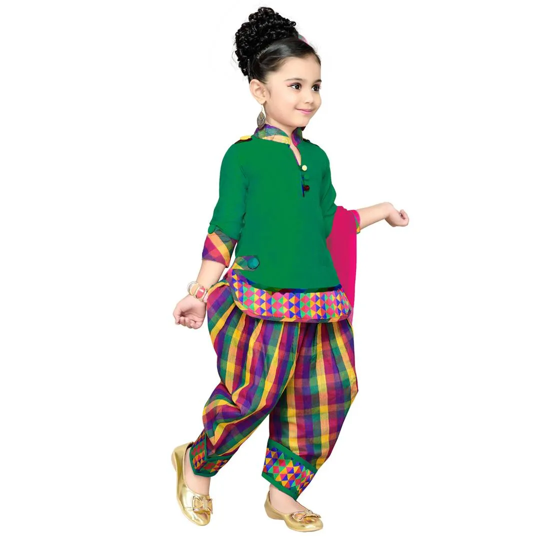 Self Design Cotton Silk Ethnic Kurti, Patiala and Dupatta Set