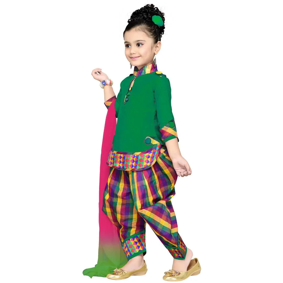 Self Design Cotton Silk Ethnic Kurti, Patiala and Dupatta Set