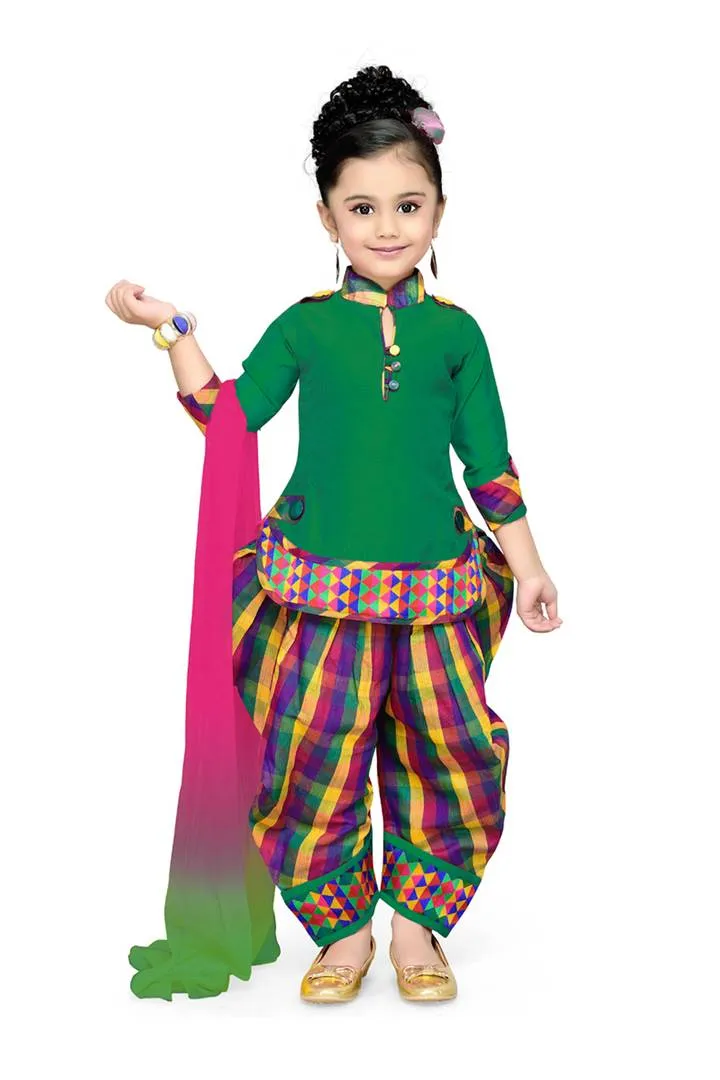 Self Design Cotton Silk Ethnic Kurti, Patiala and Dupatta Set