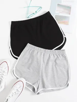 Sporty Contrast Binding High Waist Women Shorts