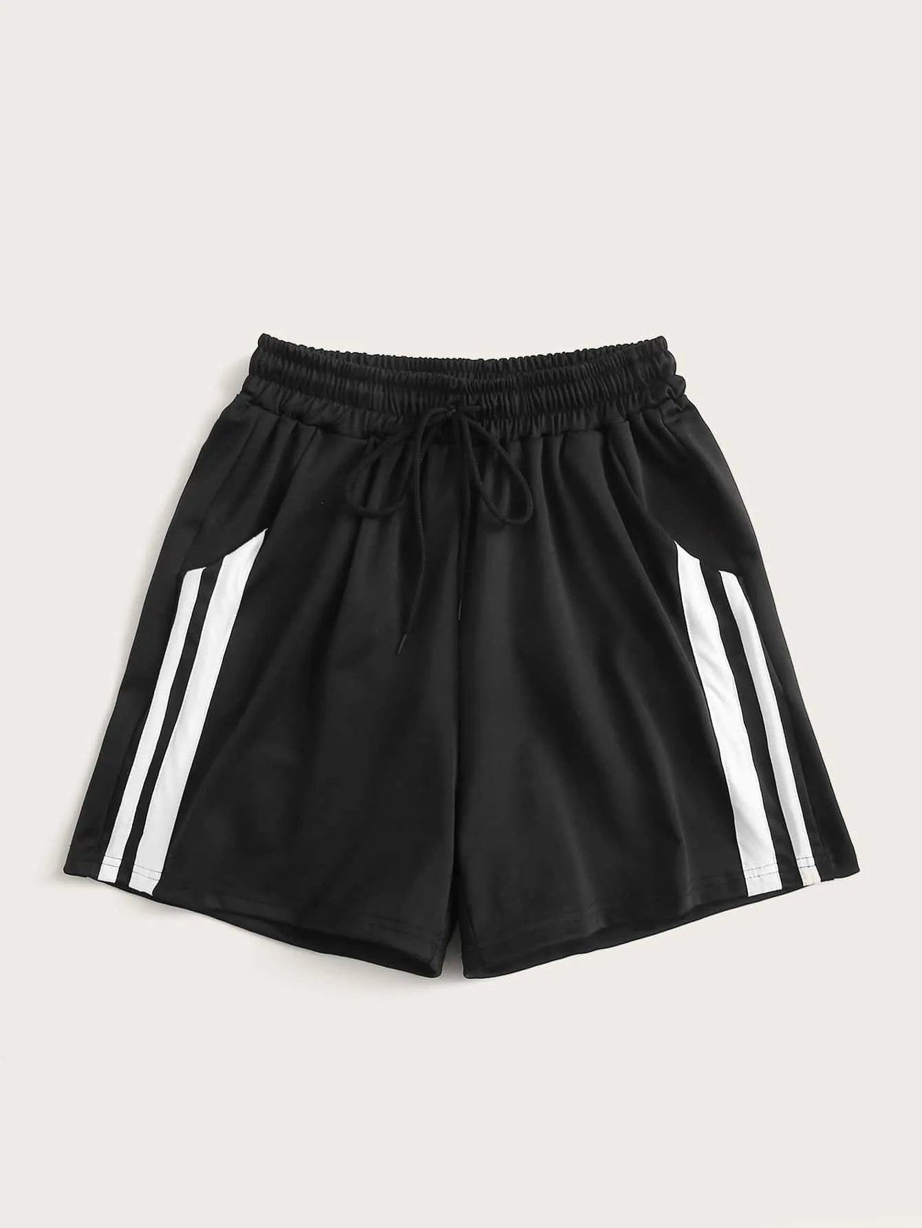 Sporty Striped Drawstring High Waist Women Shorts
