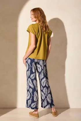 S/S Split Neck Top w/Tassel-Green Moss