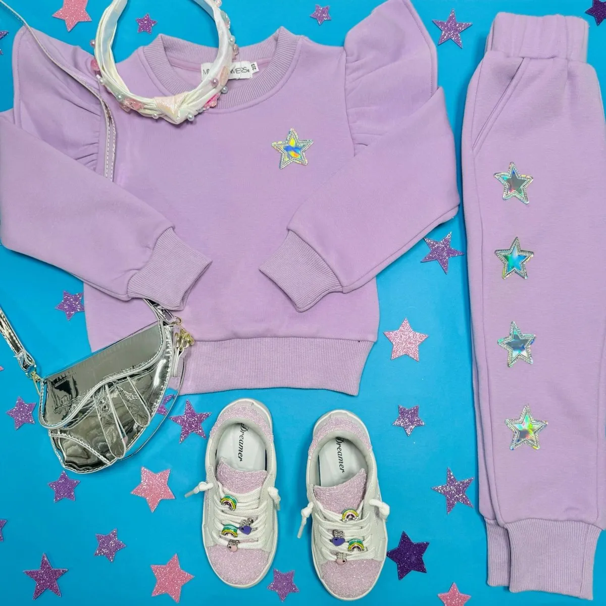 STELLAR STARS RUFFLE SWEATSHIRT AND SWEATPANTS SET