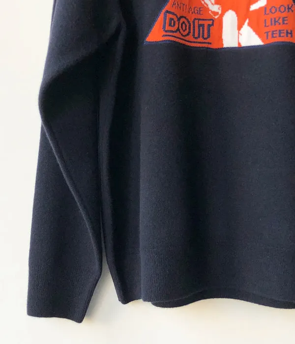 TAN/"DO IT" OVERSIZE CREWNECK PULLOVER(NAVY)