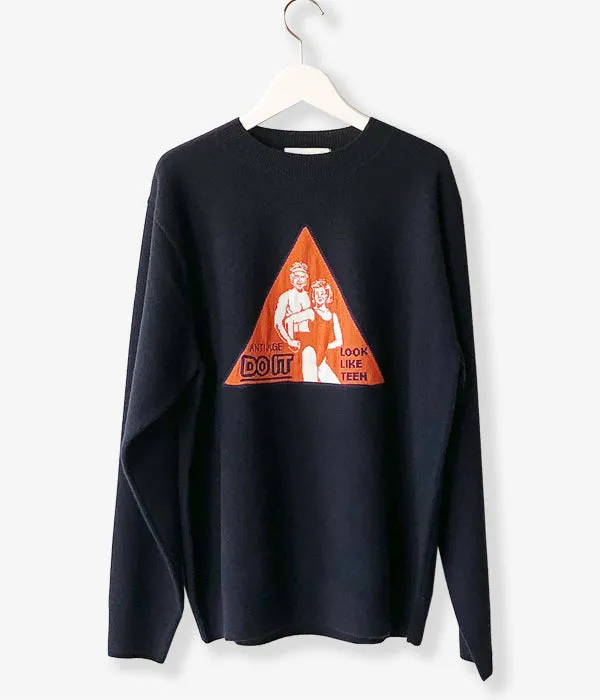 TAN/"DO IT" OVERSIZE CREWNECK PULLOVER(NAVY)
