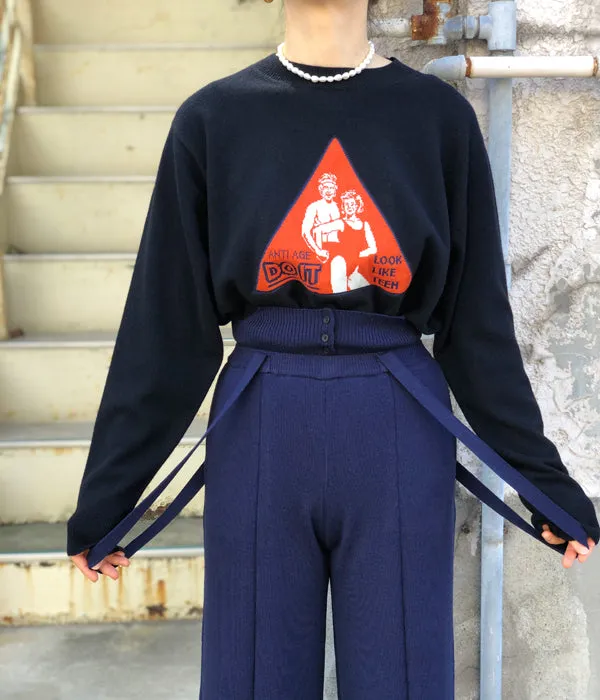 TAN/"DO IT" OVERSIZE CREWNECK PULLOVER(NAVY)