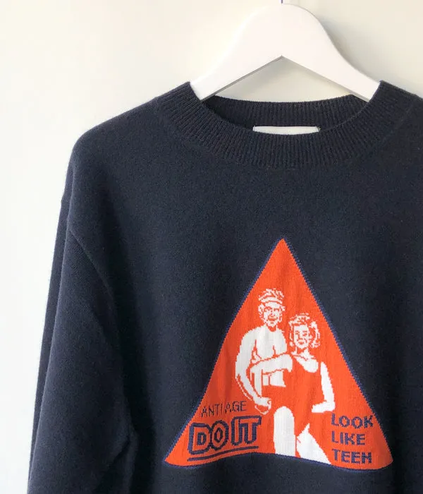 TAN/"DO IT" OVERSIZE CREWNECK PULLOVER(NAVY)