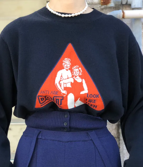 TAN/"DO IT" OVERSIZE CREWNECK PULLOVER(NAVY)