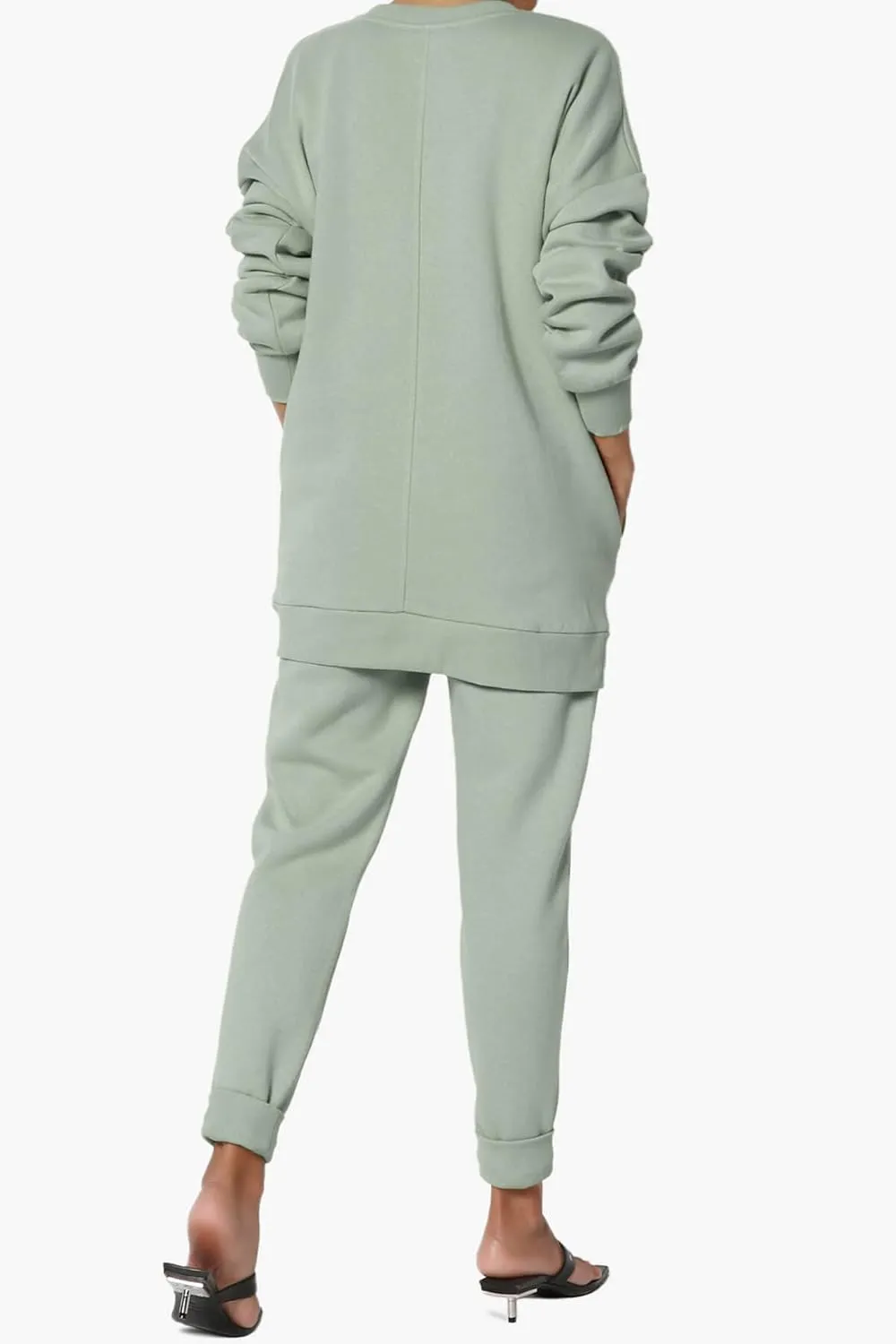 TheMogan Women's S~3X Lounge FleecePullover Sweatshirt Drawstring Jogger Sweat Pants SET