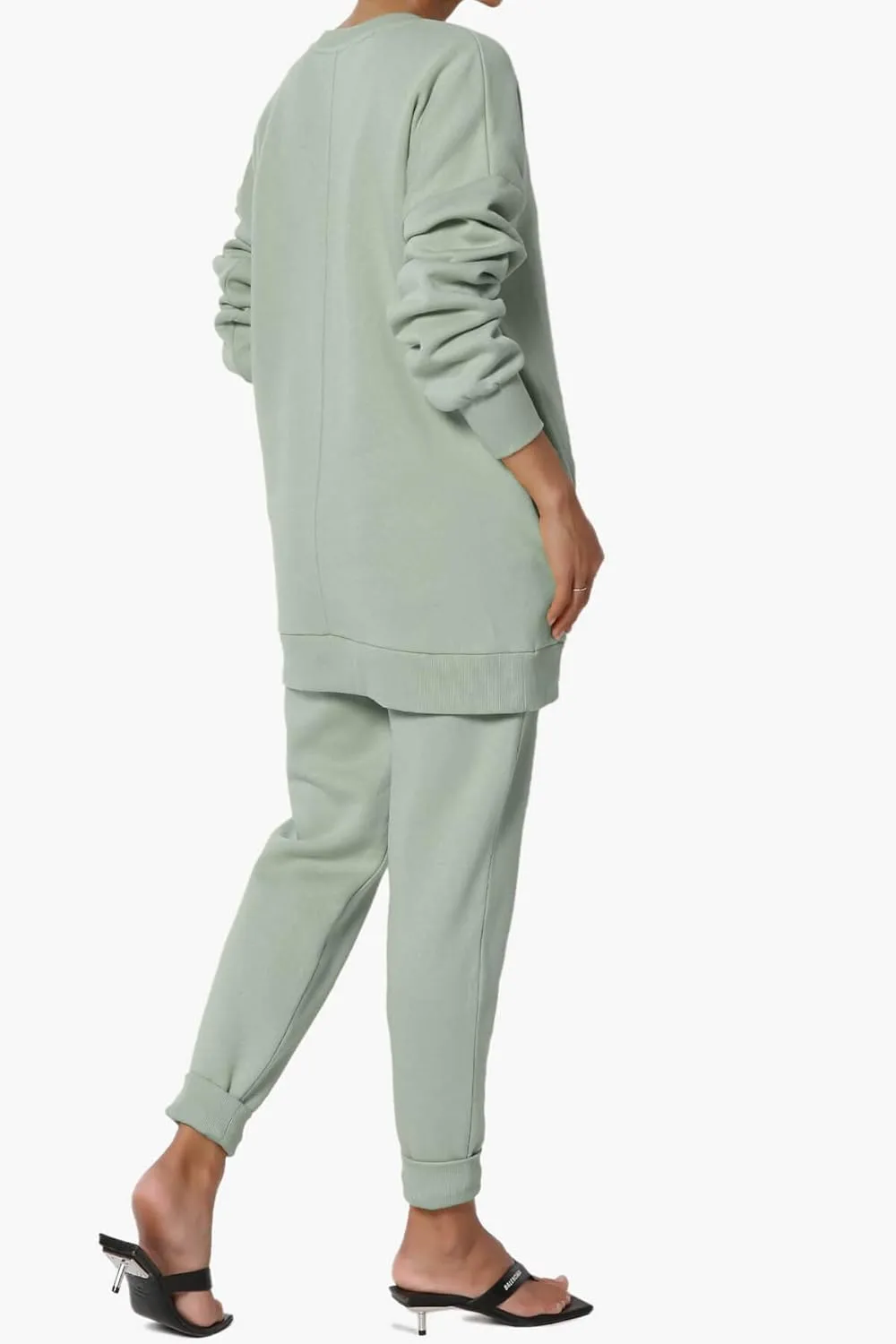 TheMogan Women's S~3X Lounge FleecePullover Sweatshirt Drawstring Jogger Sweat Pants SET
