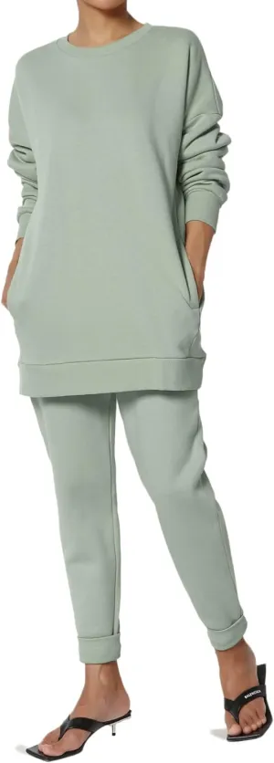 TheMogan Women's S~3X Lounge FleecePullover Sweatshirt Drawstring Jogger Sweat Pants SET