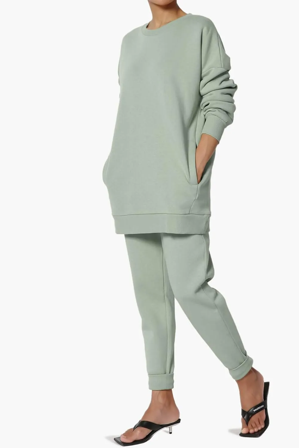 TheMogan Women's S~3X Lounge FleecePullover Sweatshirt Drawstring Jogger Sweat Pants SET