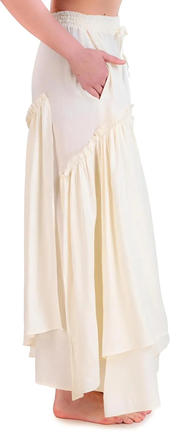 ThePirateDressing Womens Renaissance Medieval Pirate Peasant Layered Long Skirt with Elastic High Waist and Pockets