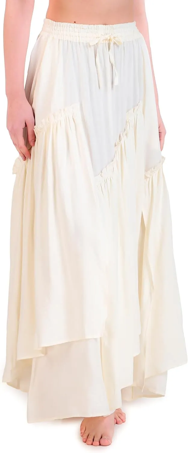 ThePirateDressing Womens Renaissance Medieval Pirate Peasant Layered Long Skirt with Elastic High Waist and Pockets