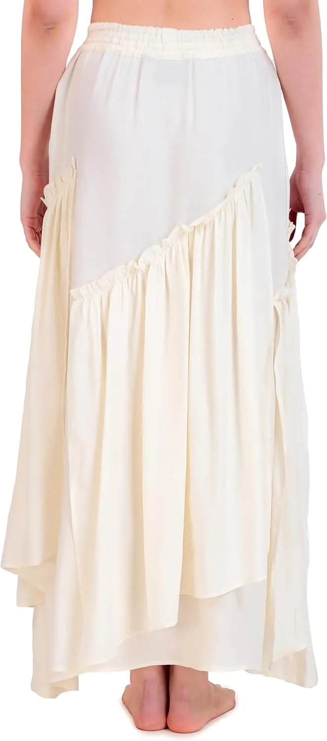 ThePirateDressing Womens Renaissance Medieval Pirate Peasant Layered Long Skirt with Elastic High Waist and Pockets