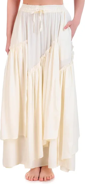 ThePirateDressing Womens Renaissance Medieval Pirate Peasant Layered Long Skirt with Elastic High Waist and Pockets