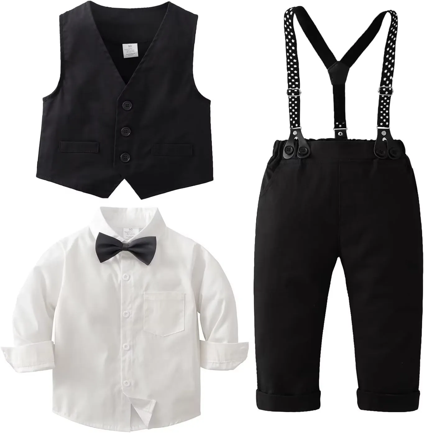 Tiepant Boys 3-Piece Vest Suits Long Sleeve Gentleman Outfits Set for Toddler