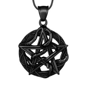 Tokyo Mart Men Wiccan Necklace Pentagram Entwined Snake Pendant Jewelry 316L Stainless Steel