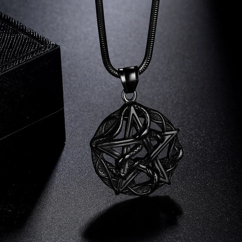 Tokyo Mart Men Wiccan Necklace Pentagram Entwined Snake Pendant Jewelry 316L Stainless Steel