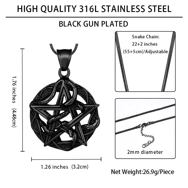 Tokyo Mart Men Wiccan Necklace Pentagram Entwined Snake Pendant Jewelry 316L Stainless Steel