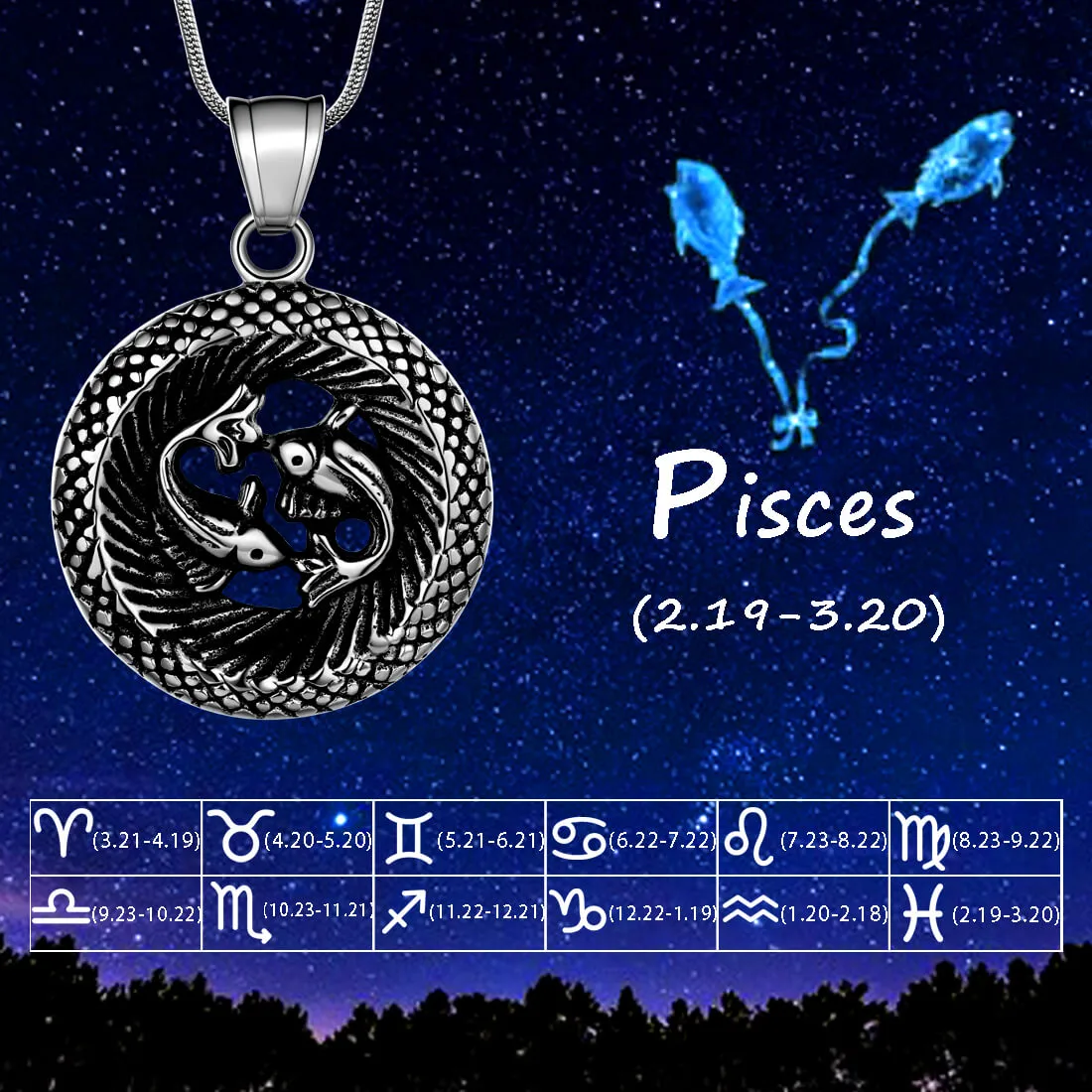 Tokyo Mart Men Zodiac Pisces Necklace Pendant Star Sign Constellation Jewelry Women Boys Girls Birthday Gift