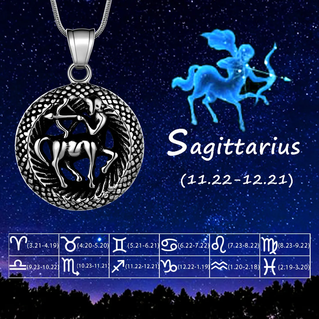 Tokyo Mart Men Zodiac Sagittarius Necklace Pendant Star Sign Constellation Jewelry Women Boys Girls Birthday Gift