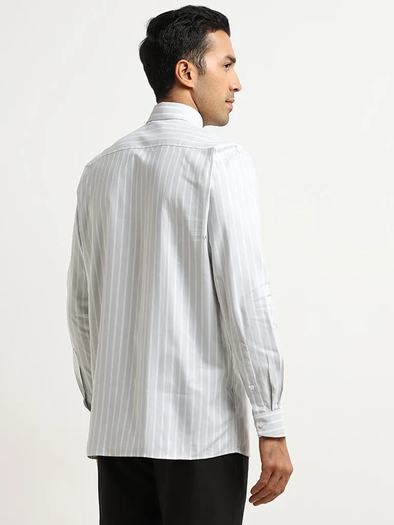 WES Formals Light Grey Striped Relaxed-Fit Cotton Shirt