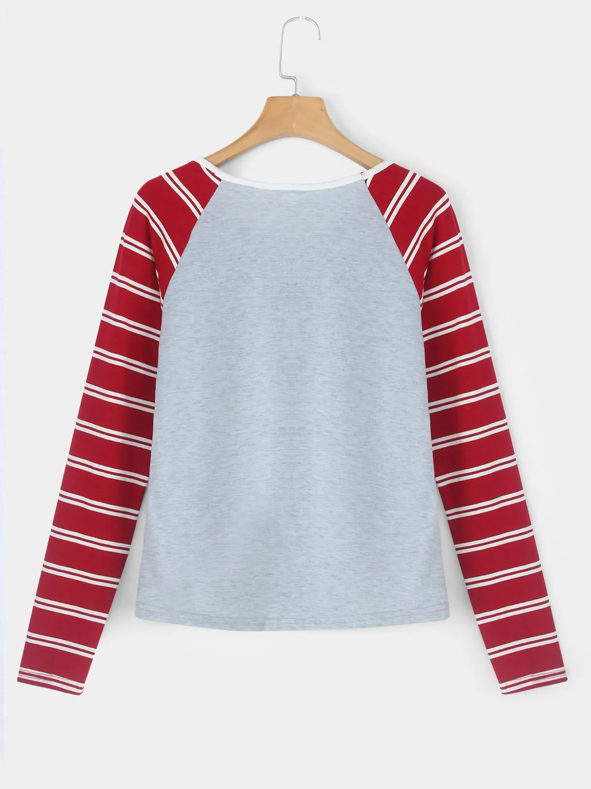 Wholesale Round Neck Stripe Letter Long Sleeve Bodycon Hem Top