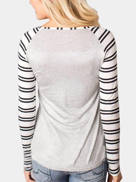 Wholesale Round Neck Stripe Letter Long Sleeve Bodycon Hem Top