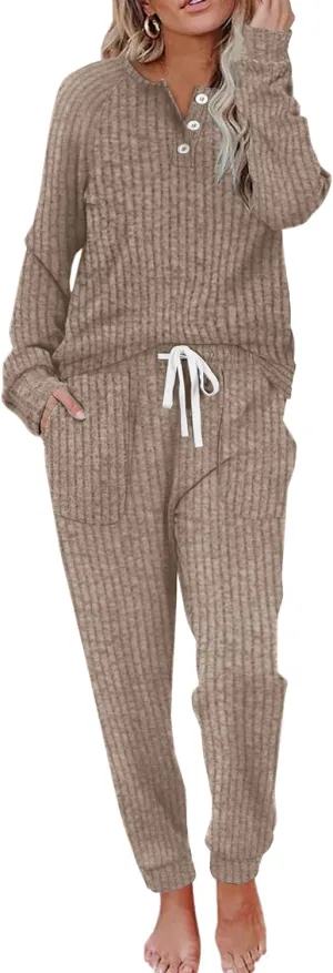 WIHOLL Two Piece Outfits for Women Lounge Sets Button Down Sweatshirt Sweatpants Sweatsuits Set with Pockets
