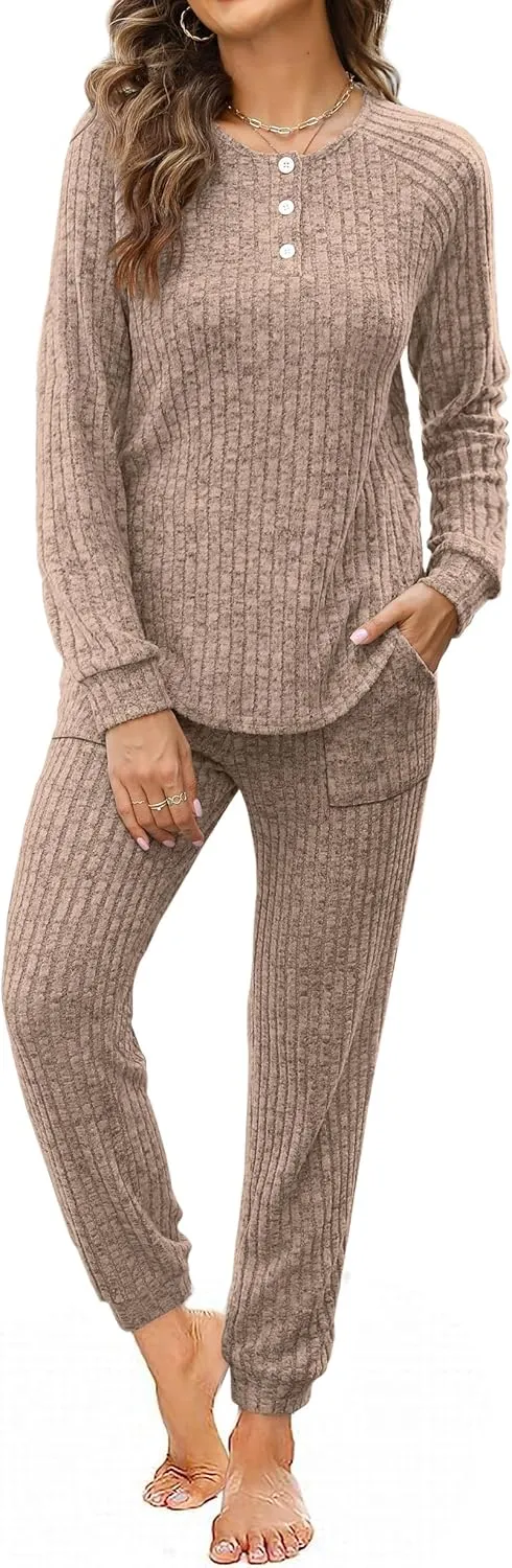 WIHOLL Two Piece Outfits for Women Lounge Sets Button Down Sweatshirt Sweatpants Sweatsuits Set with Pockets