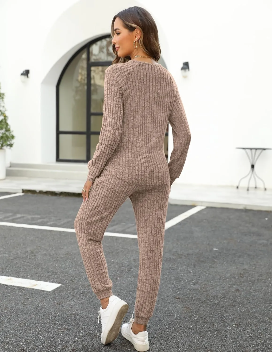 WIHOLL Two Piece Outfits for Women Lounge Sets Button Down Sweatshirt Sweatpants Sweatsuits Set with Pockets
