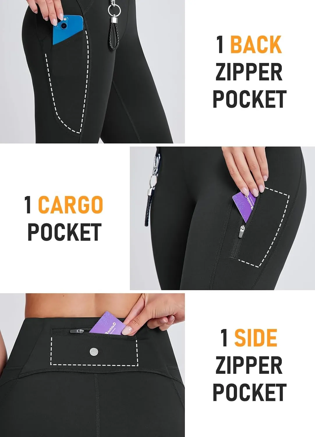 Women's 27" High Waisted Hiking Leggings with Zipper Pockets Tummy Control Workout Running Yoga Cargo Pants