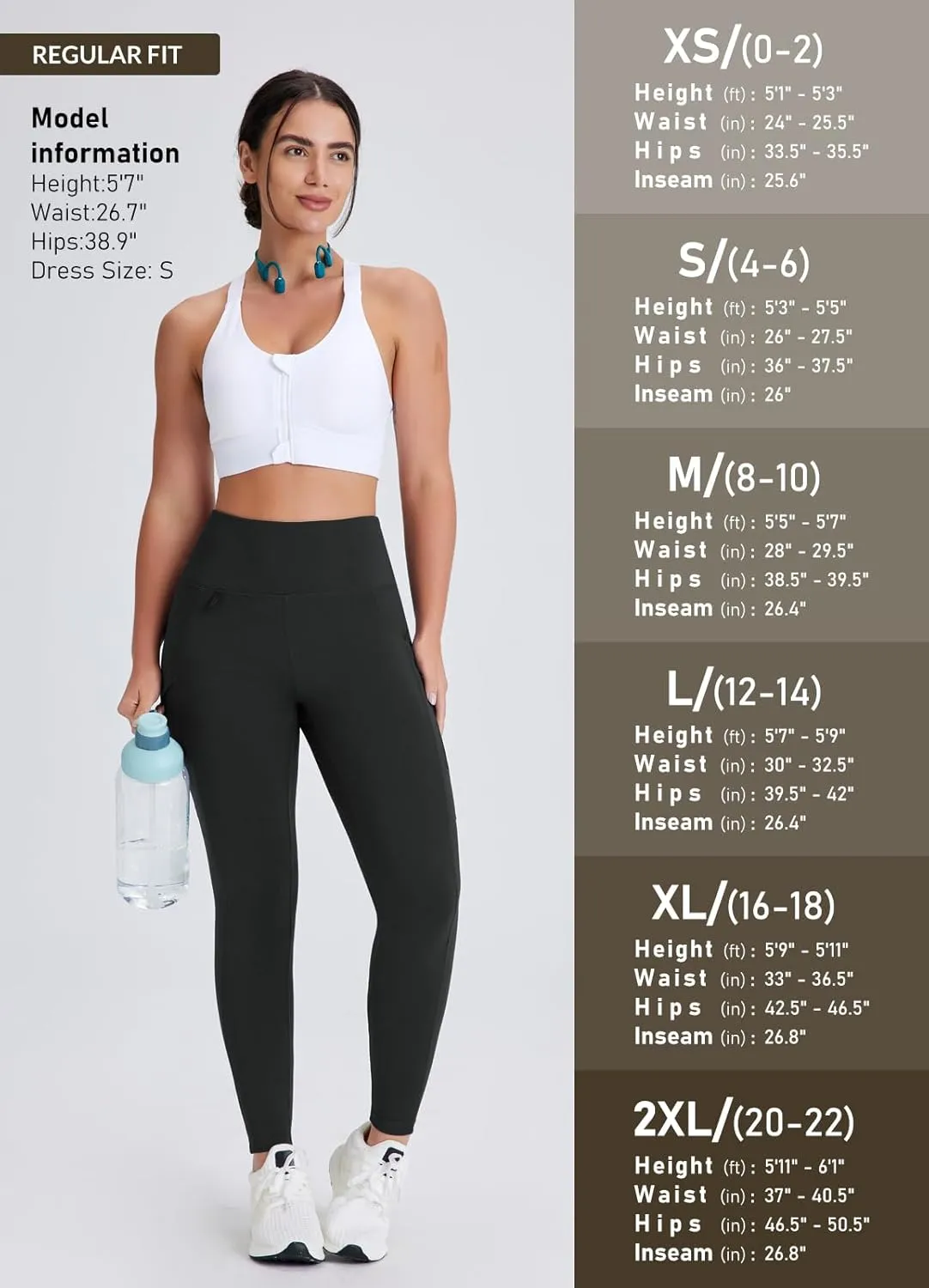 Women's 27" High Waisted Hiking Leggings with Zipper Pockets Tummy Control Workout Running Yoga Cargo Pants