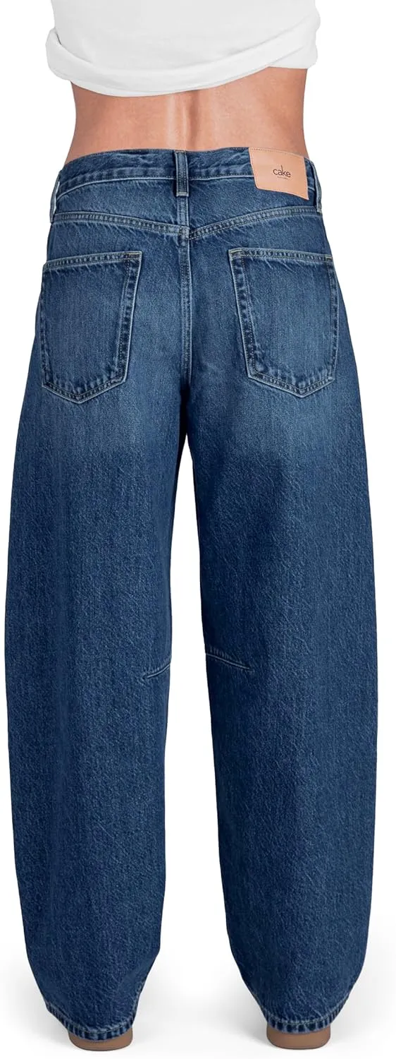 Womens Baggy Barrel Jeans Wide Leg Mid Rise Premium Denim Pants