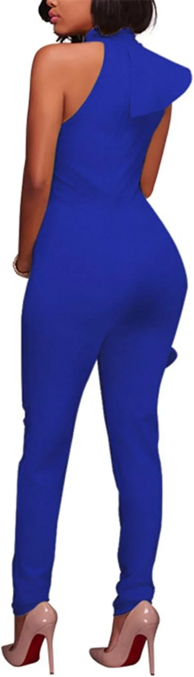 Women's Sexy Thin Ruffle Strapless High Waist Clubwear Long Wide Leg Pants Jumpsuit Rompers